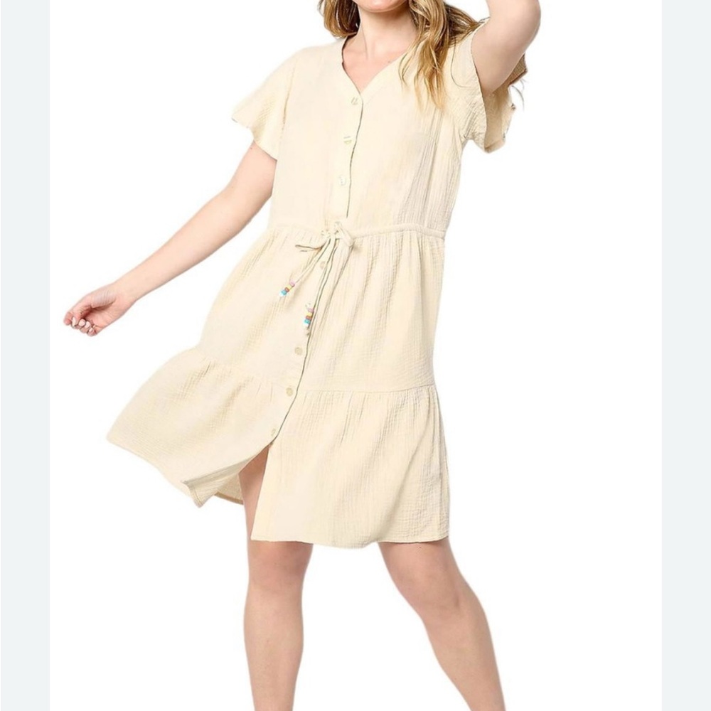 Belle Beach 100% Cotton Cream Button-Down Mini Dress - Size Medium